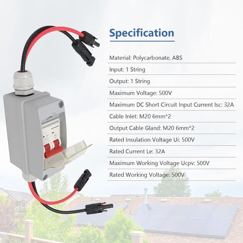 Circuit Breaker Solar Panels 30 Amp Solar Disconnect Switch, MCB 2P DC 500V 32A Disconnect Switch with IP65 Waterproof Distribution Box, Outdoor Miniature Breaker Box (with Cable and PV Connector) in Saudi Arabia