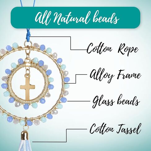 Elegant Cross for Car Mirror - Cute Suncatcher Rearview Decoration, Christian Beaded Keychain for Women, Bag, Purse, Handbag Charm Accessories, Sun Catcher Charms with Glass Beads - Pastel Blue Cross in Saudi Arabia