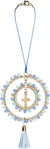 Elegant Cross for Car Mirror - Cute Suncatcher Rearview Decoration, Christian Beaded Keychain for Women, Bag, Purse, Handbag Charm Accessories, Sun Catcher Charms with Glass Beads - Pastel Blue Cross in Saudi Arabia
