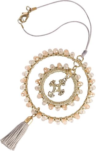 Elegant Cross for Car Mirror - Cute Suncatcher Rearview Decoration, Christian Beaded Keychain for Women, Bag, Purse, Handbag Charm Accessories, Sun Catcher Charms with Glass Beads - Pastel Blue Cross in Saudi Arabia