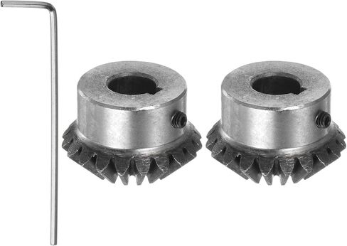 HARFINGTON 2 قطعة ترس مخروطي 2 متر 20 سن 10 مم ثقب العمود 1:1 ترس مدبب مع 4 مم Keyway 45# فولاذ 2 وحدة تروس توجيه 90 درجة مع فتحة تثبيت M5، للدوران الميكانيكي للأجهزة in Kuwait