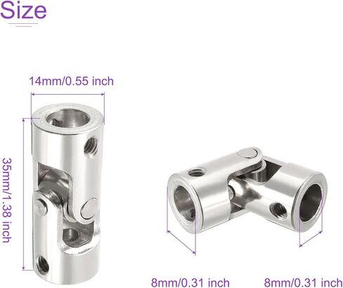 DMiotech 2 Pack 6mm to 8mm Inner Dia Rotatable Universal Steering Shaft U Joint Coupler L35 x D14 Coupler Connector W Screw for 3D Printer, CNC Machine in Saudi Arabia