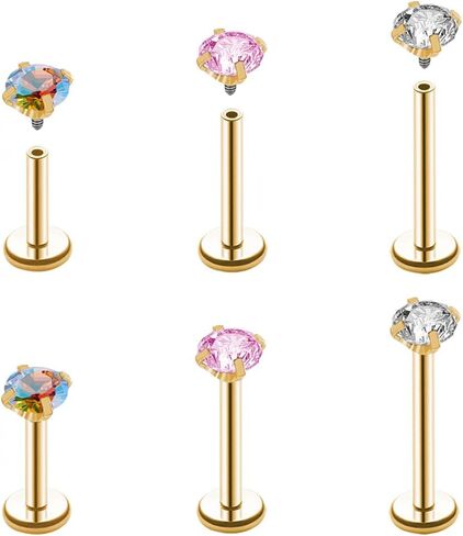 16G 18G Tragus Labret Lip Piercing Jewelry Black, Internally Threaded Surgical Steel CZ Studs for Women Men, 6mm 8mm 10mm Labret Nose Stud Cartilage Helix Medusa Conch Piercing Jewelry in Saudi Arabia