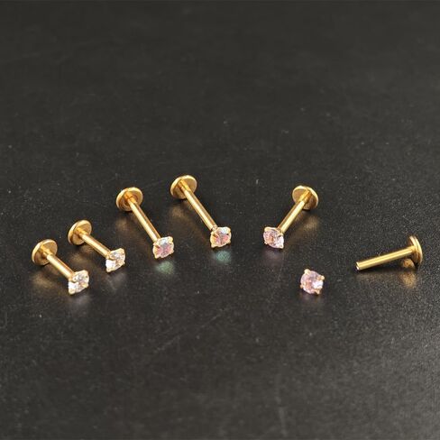 16G 18G Tragus Labret Lip Piercing Jewelry Black, Internally Threaded Surgical Steel CZ Studs for Women Men, 6mm 8mm 10mm Labret Nose Stud Cartilage Helix Medusa Conch Piercing Jewelry in Saudi Arabia