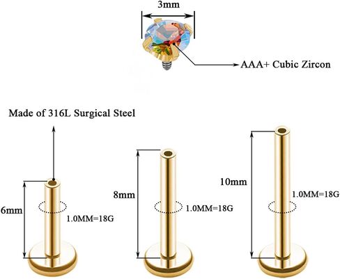 16G 18G Tragus Labret Lip Piercing Jewelry Black, Internally Threaded Surgical Steel CZ Studs for Women Men, 6mm 8mm 10mm Labret Nose Stud Cartilage Helix Medusa Conch Piercing Jewelry in Saudi Arabia