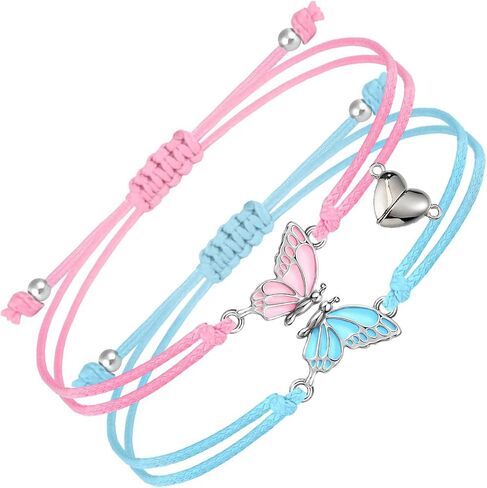 Fuqimanman2020 2pcs Matching Butterfly Bracelets Handmade Braided Couples Matching Attraction Relationship Adjustable Best Friends Bff Friendship Promise Jewelry in Saudi Arabia