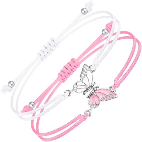 Fuqimanman2020 2pcs Matching Butterfly Bracelets Handmade Braided Couples Matching Attraction Relationship Adjustable Best Friends Bff Friendship Promise Jewelry in Saudi Arabia
