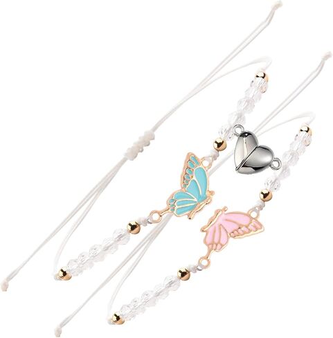 Fuqimanman2020 2pcs Matching Butterfly Bracelets Handmade Braided Couples Matching Attraction Relationship Adjustable Best Friends Bff Friendship Promise Jewelry in Saudi Arabia