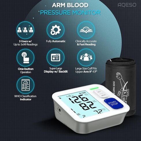 Blood Pressure Monitor Upper Arm - Large BP Cuff 9"-17", Automatic Digital Blood Pressure Cuffs for Home Use, Large LCD w/Backlit, BP Machine w/Dual-User Mode, Pulse Rate Meter, Model U87E in Saudi Arabia