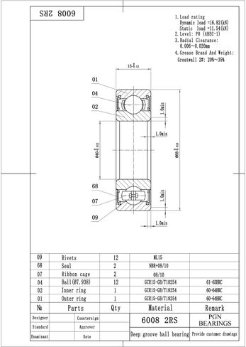PGN (10 Pack) 6008-2RS Bearing - Lubricated Chrome Steel Sealed Ball Bearing - 40x68x15mm Bearings with Rubber Seal & High RPM Support in Saudi Arabia