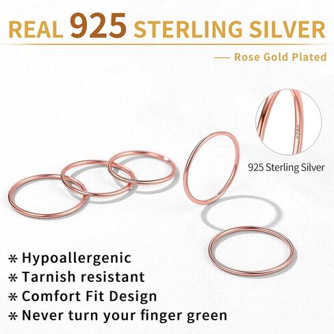 ChicSilver 5 Pcs 1mm Women's 925 Sterling Silver Plain Band Knuckle Stacking Rings Fashion Thin Midi Rings Comfort Fit Size 3.5 to 7 (with Gift Box) in Saudi Arabia