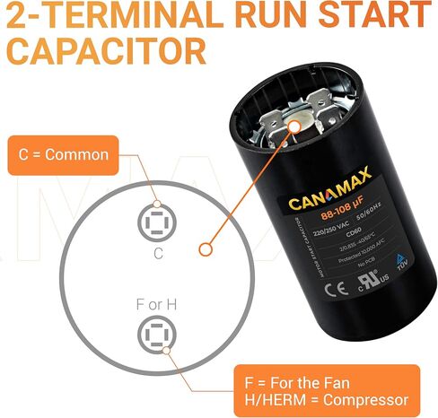 Canamax 233-280 MFD uf 50/60 Hz 250 VAC Volts Round Start Capacitor - Replacement for AC Motor Run or Fan Start and Cool or Heat Pump Air Conditioner - Replaces 6FLW0 2MET9 CAP-233-250 in Saudi Arabia