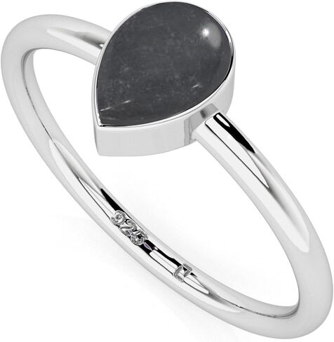 Natural Shungite Stackable Ring for Women in Sterling Silver, Scorpio, Cancer, Capricorn Zodiac Jewelry Gifts for Her (Round, Oval, Pear) in Kuwait