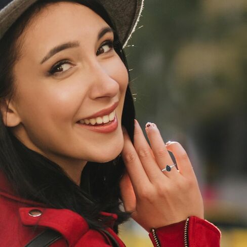 Natural Shungite Stackable Ring for Women in Sterling Silver, Scorpio, Cancer, Capricorn Zodiac Jewelry Gifts for Her (Round, Oval, Pear) in Kuwait