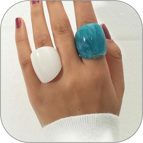 Chunky Resin Rings Set Unique Multicolor Acrylic Rings Cute Aesthetic Y2k Statement Ring Vintage Stackable Wide Thick Dome Plastic Rings Knuckle Finger Jewelry for Women in Saudi Arabia