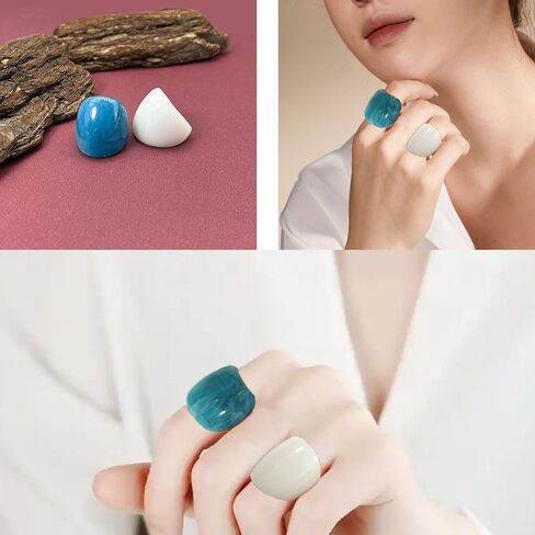 Chunky Resin Rings Set Unique Multicolor Acrylic Rings Cute Aesthetic Y2k Statement Ring Vintage Stackable Wide Thick Dome Plastic Rings Knuckle Finger Jewelry for Women in Saudi Arabia
