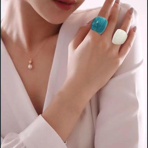 Chunky Resin Rings Set Unique Multicolor Acrylic Rings Cute Aesthetic Y2k Statement Ring Vintage Stackable Wide Thick Dome Plastic Rings Knuckle Finger Jewelry for Women in Saudi Arabia