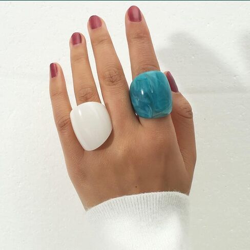 Chunky Resin Rings Set Unique Multicolor Acrylic Rings Cute Aesthetic Y2k Statement Ring Vintage Stackable Wide Thick Dome Plastic Rings Knuckle Finger Jewelry for Women in Saudi Arabia