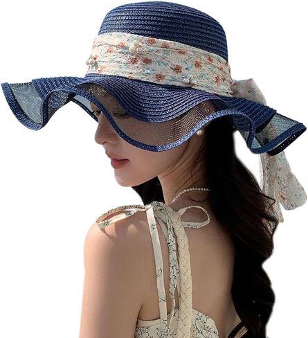 Womens Wide Brim Straw Sun Hats UV Packable Beach Hat Summer Bucket Cap for Travel in Kuwait