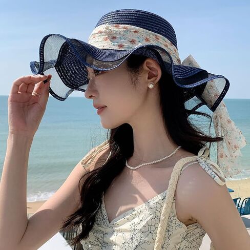 Womens Wide Brim Straw Sun Hats UV Packable Beach Hat Summer Bucket Cap for Travel in Kuwait