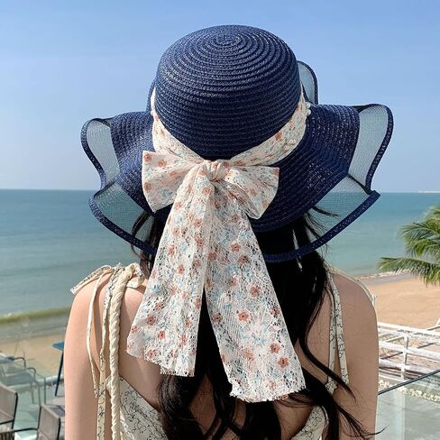 Womens Wide Brim Straw Sun Hats UV Packable Beach Hat Summer Bucket Cap for Travel in Kuwait