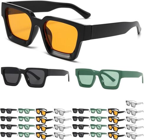 36-Pack Wholesale Square Sunglasses - 4 Colors (9 Each) | Retro Style UV400 Bulk Shades in Kuwait