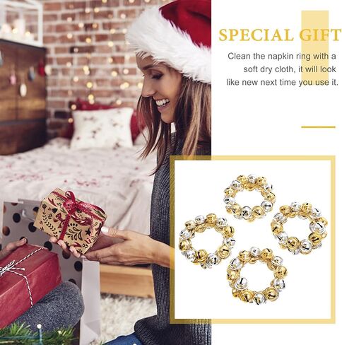 Christmas Napkin Serviette Buckles Rings: Red and Green Jingle Bell Napkin Holders Metal Napkin Ring for Christmas Holiday Party Wedding Dinner Table Decor 4pcs in Saudi Arabia
