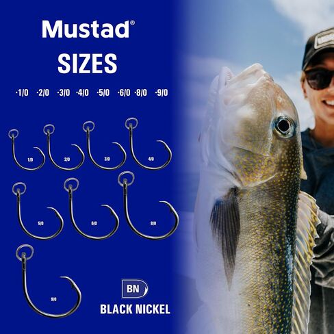 Mustad Ringed Demon Offset Circle, 3X Strong - Black Nickel-Size 3/0 - Pack of 7 in Saudi Arabia