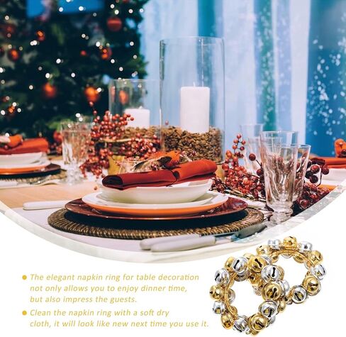 Christmas Napkin Serviette Buckles Rings: Red and Green Jingle Bell Napkin Holders Metal Napkin Ring for Christmas Holiday Party Wedding Dinner Table Decor 4pcs in Saudi Arabia