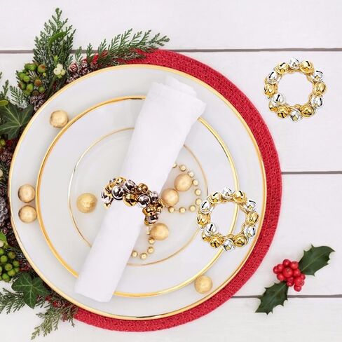 Christmas Napkin Serviette Buckles Rings: Red and Green Jingle Bell Napkin Holders Metal Napkin Ring for Christmas Holiday Party Wedding Dinner Table Decor 4pcs in Saudi Arabia