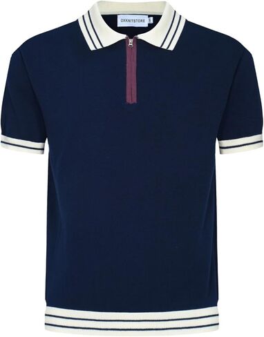 OXKNIT Men's Polo Shirts Quarter Zip Knit Shirts Summer Golf Polo T Shirts with White Neck in Kuwait