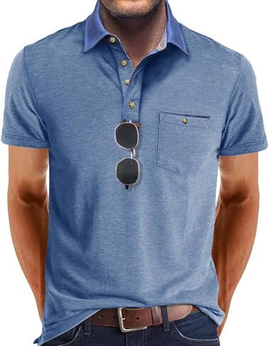 SEGANUP Men's Casual Collared Polo Shirts Cotton Short Sleeve Golf Shirts Fashion Basic Shirts with Pocket in Saudi Arabia
