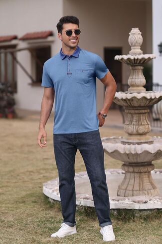 SEGANUP Men's Casual Collared Polo Shirts Cotton Short Sleeve Golf Shirts Fashion Basic Shirts with Pocket in Saudi Arabia