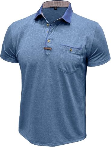 SEGANUP Men's Casual Collared Polo Shirts Cotton Short Sleeve Golf Shirts Fashion Basic Shirts with Pocket in Saudi Arabia