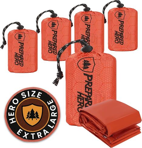 Prepared Hero Survival Bag - 8 Pack - Emergency Sleeping Bag, Thermal Bivy Sack for Camping, Hiking, Outdoor. Lightweight, Portable, Survival Shelter. in Saudi Arabia