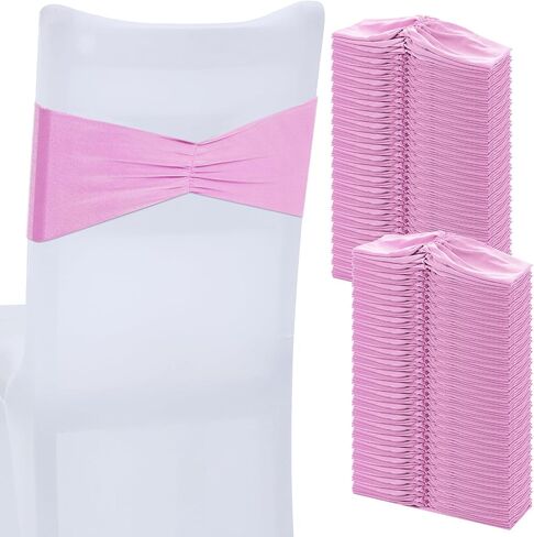 Moukeren 100 Pcs Spandex Chair Sashes Bows Bands Slider Sashes for Chair Covers Elastic Bands Ties Ribbon Decorations for Wedding Party Events Ceremony Birthday Banquet (Dark Green) in Kuwait