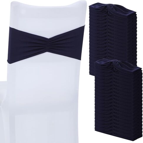 Moukeren 100 Pcs Spandex Chair Sashes Bows Bands Slider Sashes for Chair Covers Elastic Bands Ties Ribbon Decorations for Wedding Party Events Ceremony Birthday Banquet (Dark Green) in Kuwait