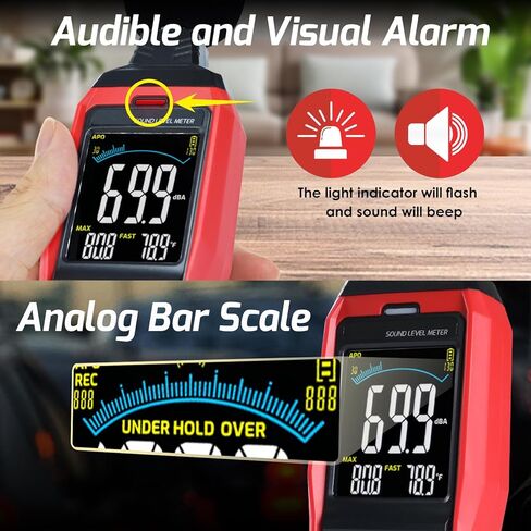 ديسيبل متر الصوت اللاسلكي ديسيبل متر مع التطبيق تسجيل البيانات بلوتوث المحمولة مستوى الصوت متر 0 ~ 130dB عالية الدقة SPL متر للفصول الدراسية والمكتب والمنزل وغيرها. in Kuwait
