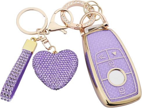 for Mercedes Benz Key fob Cover with Diamond Bling Keychain, Car Accessories Key Shell Full Protection for 2019-2021 A-Class C-Class G-Class 2017-2020 E-Class S-Class,Gold Pink in Saudi Arabia