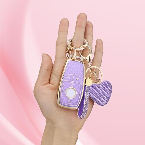 for Mercedes Benz Key fob Cover with Diamond Bling Keychain, Car Accessories Key Shell Full Protection for 2019-2021 A-Class C-Class G-Class 2017-2020 E-Class S-Class,Gold Pink in Saudi Arabia