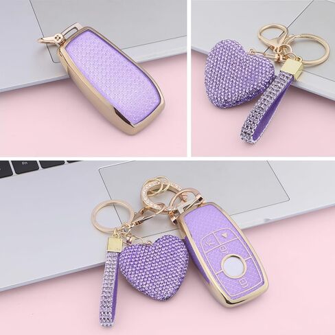 for Mercedes Benz Key fob Cover with Diamond Bling Keychain, Car Accessories Key Shell Full Protection for 2019-2021 A-Class C-Class G-Class 2017-2020 E-Class S-Class,Gold Pink in Saudi Arabia