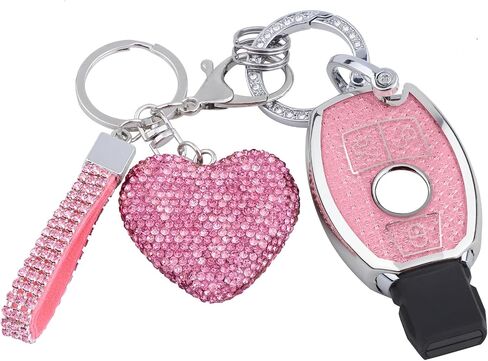 for Mercedes Benz Key fob Cover with Diamond Bling Keychain, Car Accessories Key Shell Full Protection for 2019-2021 A-Class C-Class G-Class 2017-2020 E-Class S-Class,Gold Pink in Saudi Arabia
