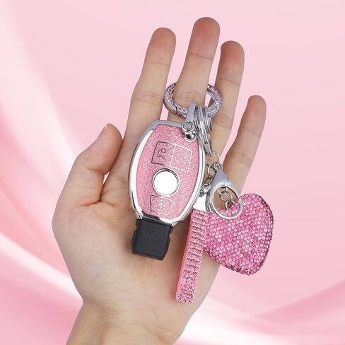 for Mercedes Benz Key fob Cover with Diamond Bling Keychain, Car Accessories Key Shell Full Protection for 2019-2021 A-Class C-Class G-Class 2017-2020 E-Class S-Class,Gold Pink in Saudi Arabia
