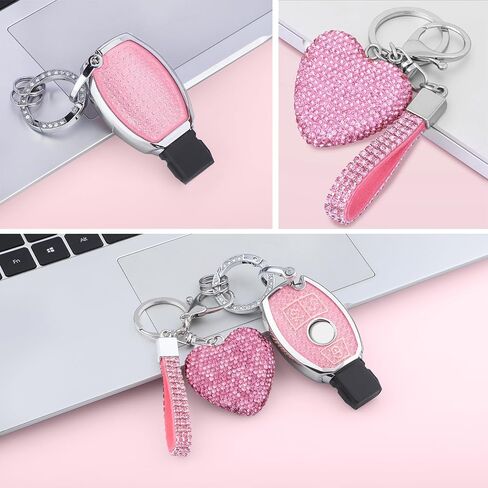 for Mercedes Benz Key fob Cover with Diamond Bling Keychain, Car Accessories Key Shell Full Protection for 2019-2021 A-Class C-Class G-Class 2017-2020 E-Class S-Class,Gold Pink in Saudi Arabia