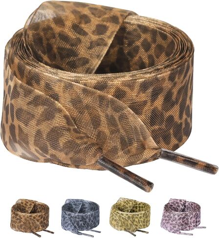 Olukssck Fashion Leopard Shoelaces 1" Wide Satin Ribbon Shoe Laces for Women Shoestring for Sneakers in Saudi Arabia