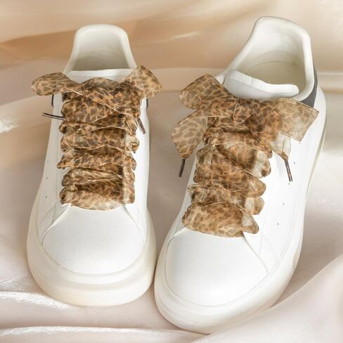 Olukssck Fashion Leopard Shoelaces 1" Wide Satin Ribbon Shoe Laces for Women Shoestring for Sneakers in Saudi Arabia