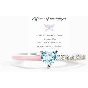 Mama Of An Angel Pink Heart Rings for Women, Self Love Heart-cut Half Enamel Ring, Stackable Pink Heart Rings Jewelry Birthday Gifts for Her