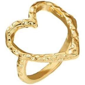 Simple Hollow Heart Finger Hammered Band Statement Ring for Women Her Trendy Stylish Minimalist Stackable Open Love Thumb Rings Valentine's Day Eternity Promise Wedding Engagement Jewelry Gift Size 8