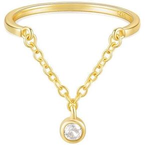 CZ Diamond Link Chain Ring Ring for Women Sterling Silver 925 Crystal قابل للتكديس قابل للتعديل زفاف التراص الوعد خواتم الخطبة المتدلية عملة زركوني مكعب الأزياء الهدايا المجوهرات