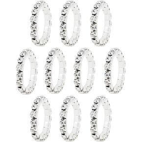 10pcs Rhinestone Stretch Rings Set Silver Gold 1/2 Row Clear Rhinestone Elastic Finger Ring Fashion Jewelry Rings